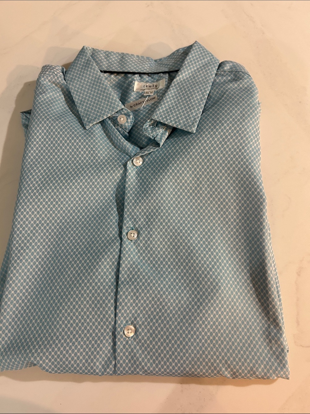 TRULY Men's Light Blue Geometric Print Button-Down Shirt